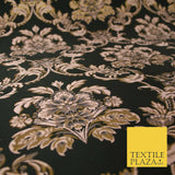 Black / Dusty Pink Ornamental Persian Feather Brocade Jacquard Dress Fabric 4144