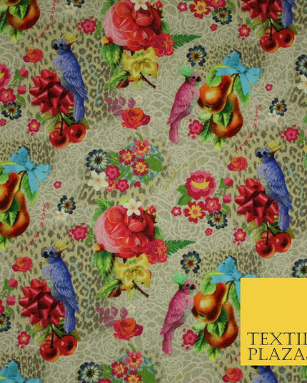 Colourful Floral Rose Parrots Bows Leopard Printed 100% Cotton Canvas Fabric 56"