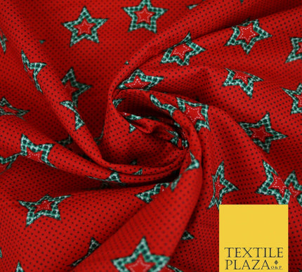 Red Green Patchwork Gingham Check Stars Pin Dot Printed 100% Cotton Fabric 54"