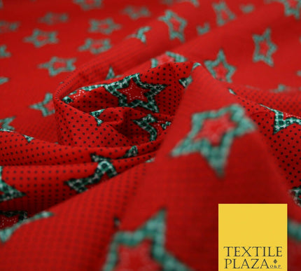Red Green Patchwork Gingham Check Stars Pin Dot Printed 100% Cotton Fabric 54"