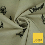 Natural Beige Black Classic Rope Anchor Printed Cotton Mix Canvas Fabric 56"4123