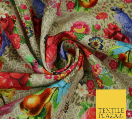 Colourful Floral Rose Parrots Bows Leopard Printed 100% Cotton Canvas Fabric 56"