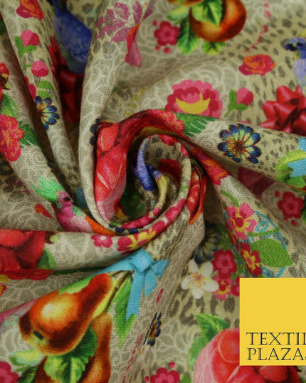 Colourful Floral Rose Parrots Bows Leopard Printed 100% Cotton Canvas Fabric 56"