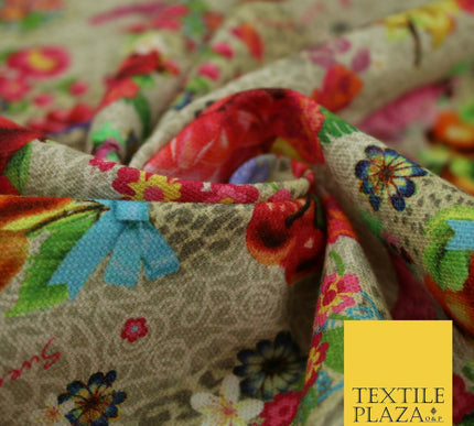 Colourful Floral Rose Parrots Bows Leopard Printed 100% Cotton Canvas Fabric 56"