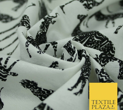 White Black SAFARI ANIMALS Elephant Leopard Tiger Canvas Print Fabric 56" 4122