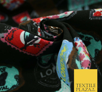 LOVE LONDON Stamp Tag Heart Union Jack Novelty Printed Cotton Canvas Fabric 58"