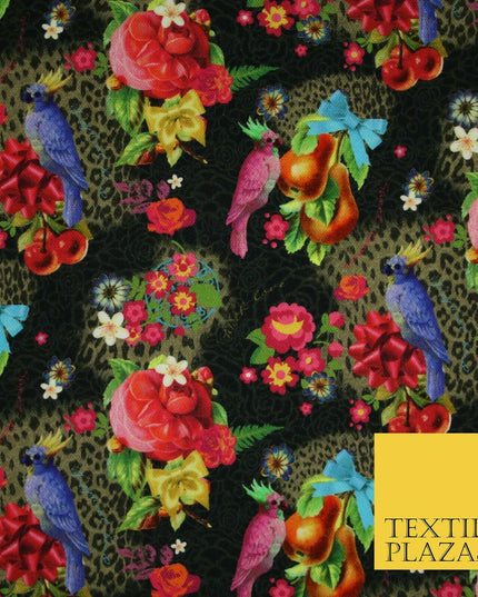 Colourful Floral Rose Parrots Bows Leopard Printed 100% Cotton Canvas Fabric 56"
