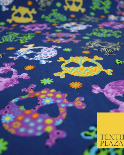 Patterned Animal Leopard Heart Eyed Skull Cross Bones Printed 100% Cotton Fabric