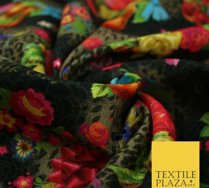 Colourful Floral Rose Parrots Bows Leopard Printed 100% Cotton Canvas Fabric 56"