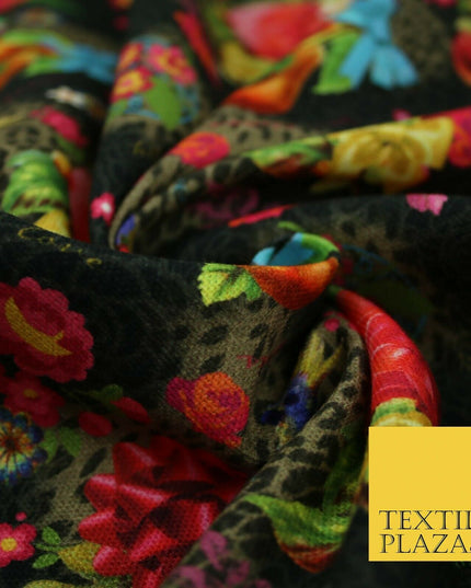 Colourful Floral Rose Parrots Bows Leopard Printed 100% Cotton Canvas Fabric 56"