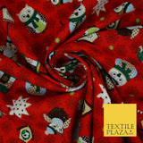 Festive Winter Owl Box House Christmas Snowflakes Printed 100% Cotton Fabric 54"