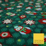 Festive Winter Owl Box House Christmas Snowflakes Printed 100% Cotton Fabric 54"