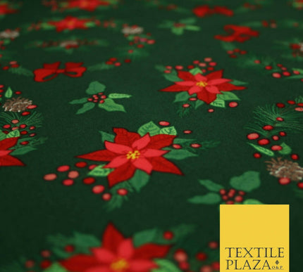 Christmas Wreaths Floral Red Poinsettia Festive Printed 100% Cotton Fabric 54"