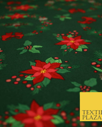 Christmas Wreaths Floral Red Poinsettia Festive Printed 100% Cotton Fabric 54"
