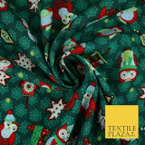 Festive Winter Owl Box House Christmas Snowflakes Printed 100% Cotton Fabric 54"