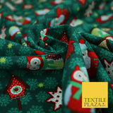 Festive Winter Owl Box House Christmas Snowflakes Printed 100% Cotton Fabric 54"