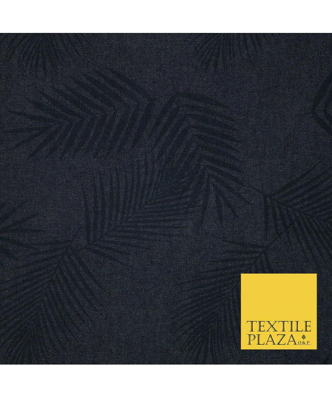 7oz Tropical Leaves Blue 100% Cotton DENIM Fabric Skirts Jeans Craft 60" 4181