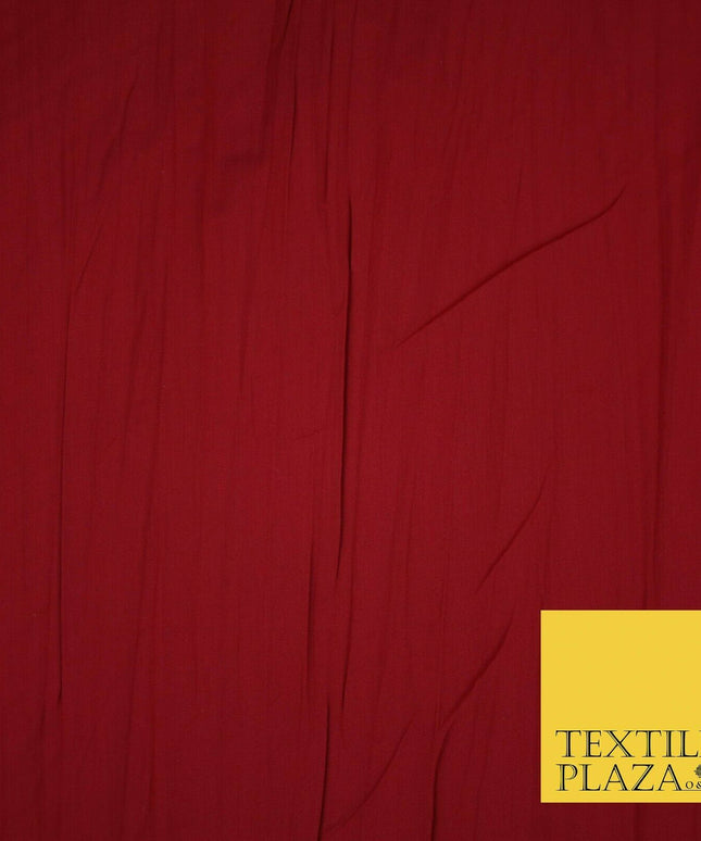 CHERRY RED Creased Crinkle Polycotton Fabric Crushed Craft Dress 53" Wide 4154