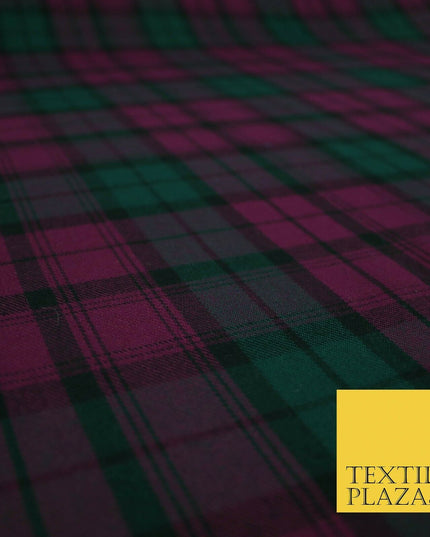 Red Magenta Green TARTAN CHECK Polyester Viscose Fabric Material 57" Craft Dress