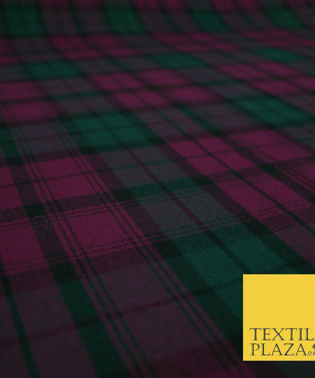 Red Magenta Green TARTAN CHECK Polyester Viscose Fabric Material 57" Craft Dress
