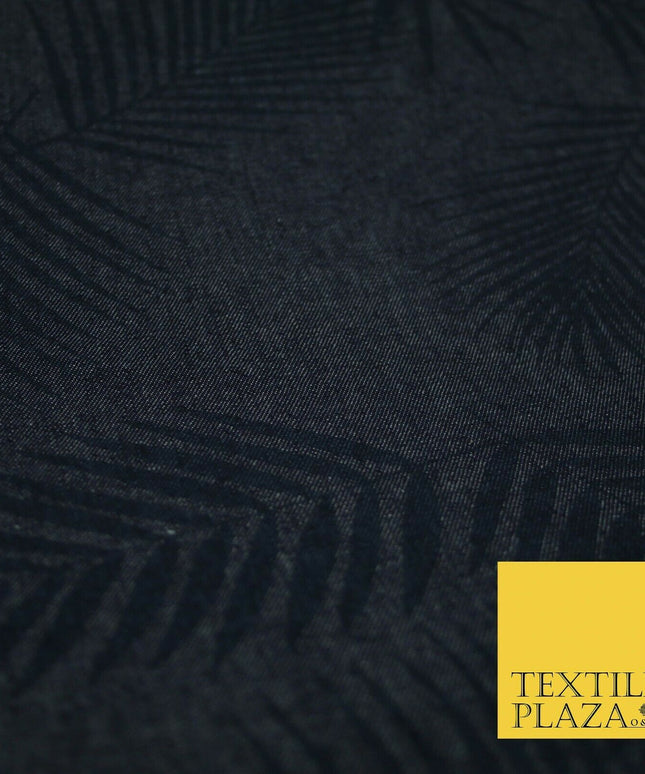 7oz Tropical Leaves Blue 100% Cotton DENIM Fabric Skirts Jeans Craft 60" 4181
