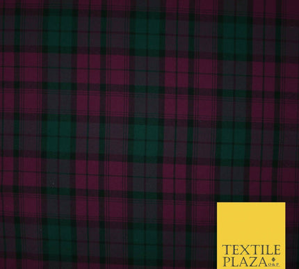 Red Magenta Green TARTAN CHECK Polyester Viscose Fabric Material 57" Craft Dress