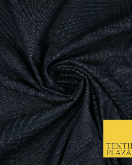 7oz Tropical Leaves Blue 100% Cotton DENIM Fabric Skirts Jeans Craft 60" 4181