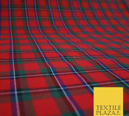Red Magenta Green TARTAN CHECK Polyester Viscose Fabric Material 57" Craft Dress