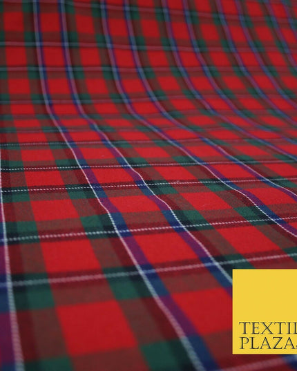Red Magenta Green TARTAN CHECK Polyester Viscose Fabric Material 57" Craft Dress
