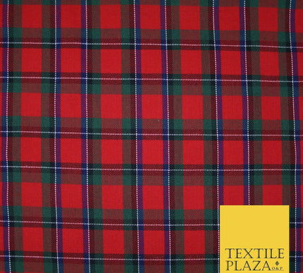 Red Magenta Green TARTAN CHECK Polyester Viscose Fabric Material 57" Craft Dress