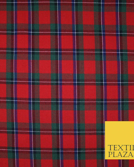 Red Magenta Green TARTAN CHECK Polyester Viscose Fabric Material 57" Craft Dress