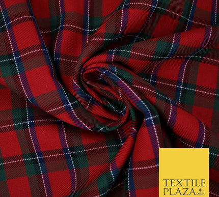 Red Magenta Green TARTAN CHECK Polyester Viscose Fabric Material 57" Craft Dress