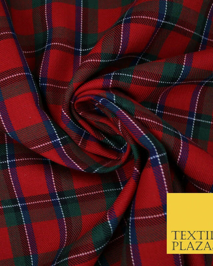 Red Magenta Green TARTAN CHECK Polyester Viscose Fabric Material 57" Craft Dress