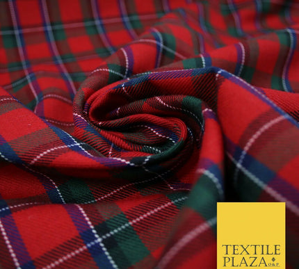 Red Magenta Green TARTAN CHECK Polyester Viscose Fabric Material 57" Craft Dress