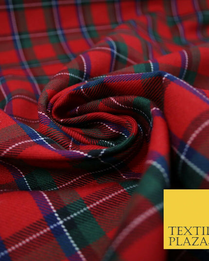 Red Magenta Green TARTAN CHECK Polyester Viscose Fabric Material 57" Craft Dress