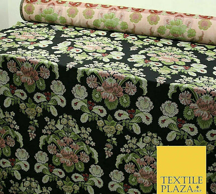Black Large Ornamental Vintage Floral Fancy Brocade Jacquard Dress Fabric 4152