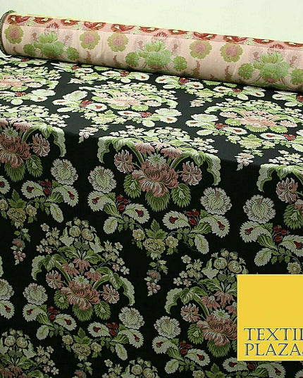Black Large Ornamental Vintage Floral Fancy Brocade Jacquard Dress Fabric 4152