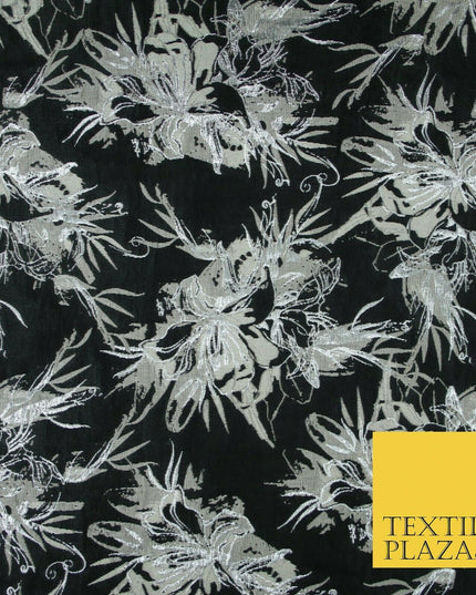 Black Pewter Silver Textured Metallic Fancy Brocade Jacquard Dress Fabric 4150
