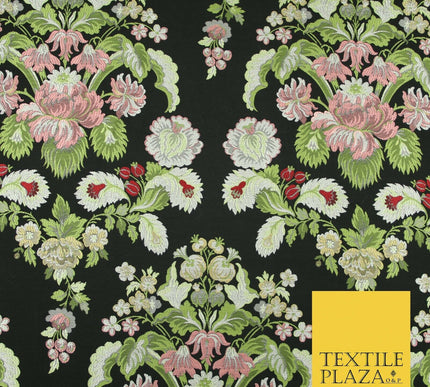 Black Large Ornamental Vintage Floral Fancy Brocade Jacquard Dress Fabric 4152