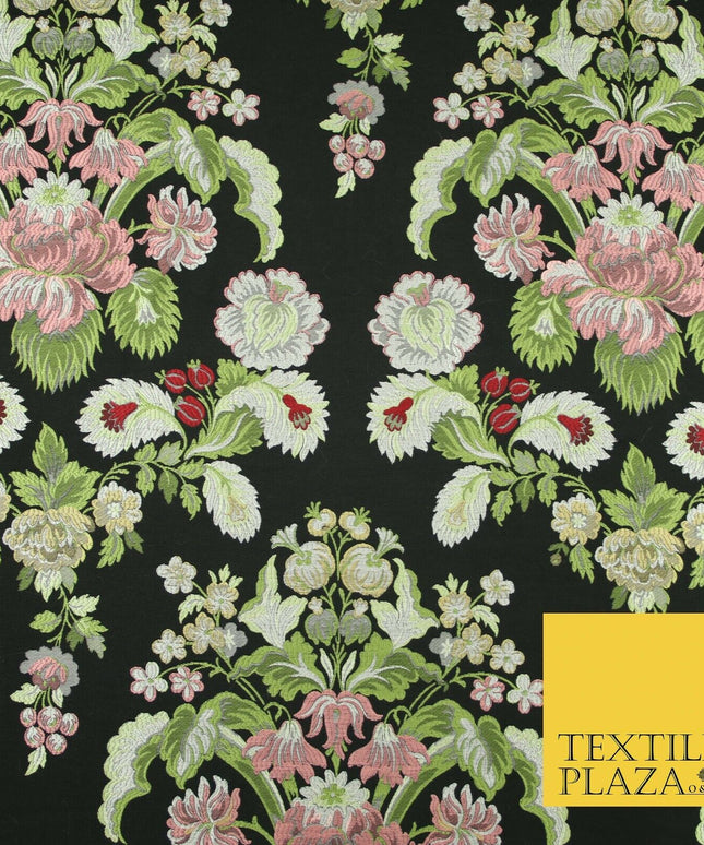 Black Large Ornamental Vintage Floral Fancy Brocade Jacquard Dress Fabric 4152