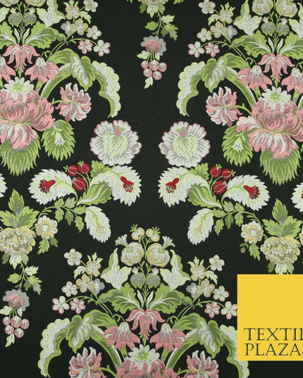Black Large Ornamental Vintage Floral Fancy Brocade Jacquard Dress Fabric 4152