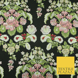 Black Large Ornamental Vintage Floral Fancy Brocade Jacquard Dress Fabric 4152