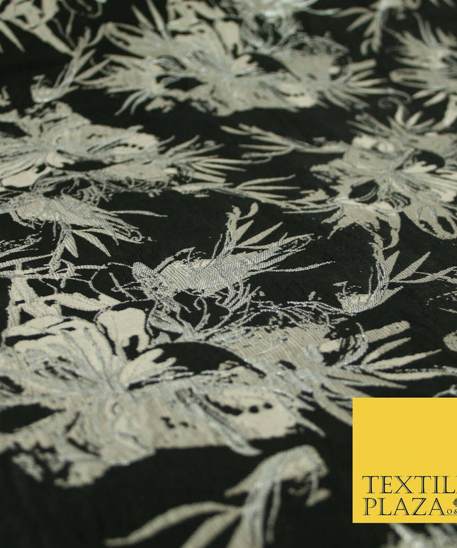 Black Pewter Silver Textured Metallic Fancy Brocade Jacquard Dress Fabric 4150