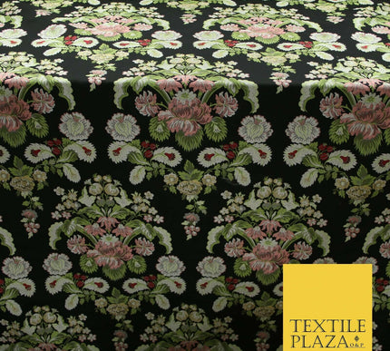Black Large Ornamental Vintage Floral Fancy Brocade Jacquard Dress Fabric 4152