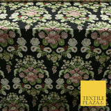 Black Large Ornamental Vintage Floral Fancy Brocade Jacquard Dress Fabric 4152