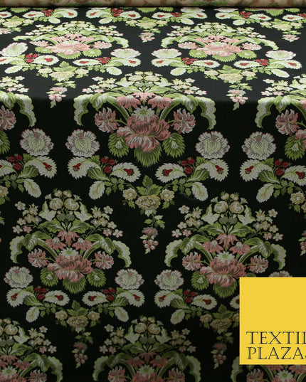 Black Large Ornamental Vintage Floral Fancy Brocade Jacquard Dress Fabric 4152