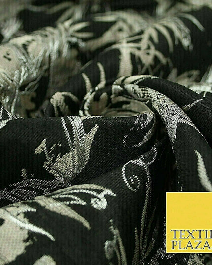 Black Pewter Silver Textured Metallic Fancy Brocade Jacquard Dress Fabric 4150