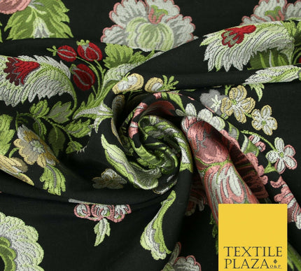 Black Large Ornamental Vintage Floral Fancy Brocade Jacquard Dress Fabric 4152