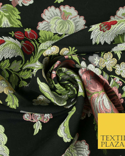 Black Large Ornamental Vintage Floral Fancy Brocade Jacquard Dress Fabric 4152