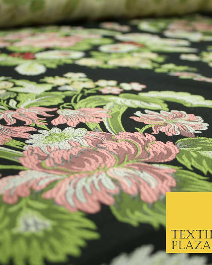 Black Large Ornamental Vintage Floral Fancy Brocade Jacquard Dress Fabric 4152